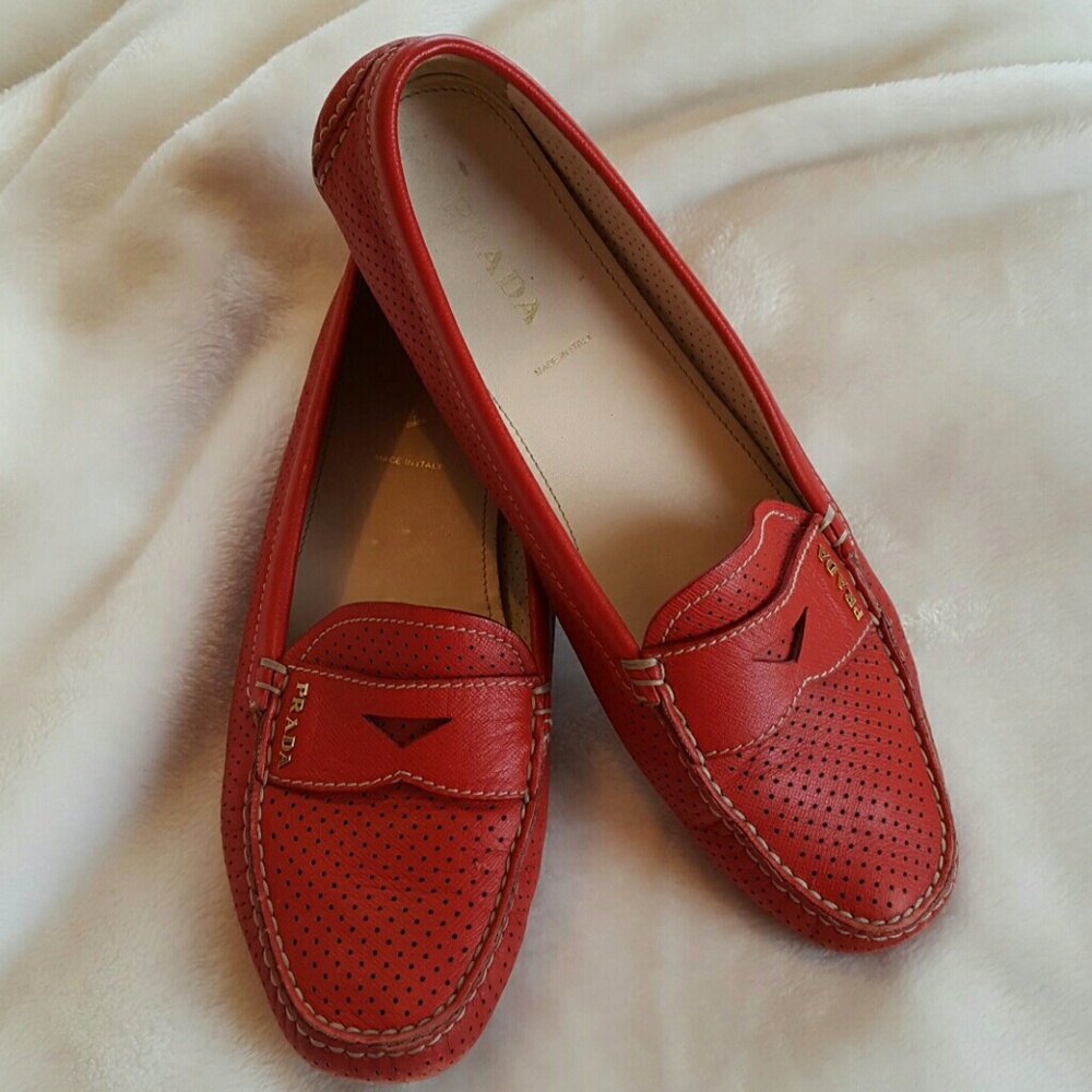 Red Prada leather driving shoes (floats) Authentic
